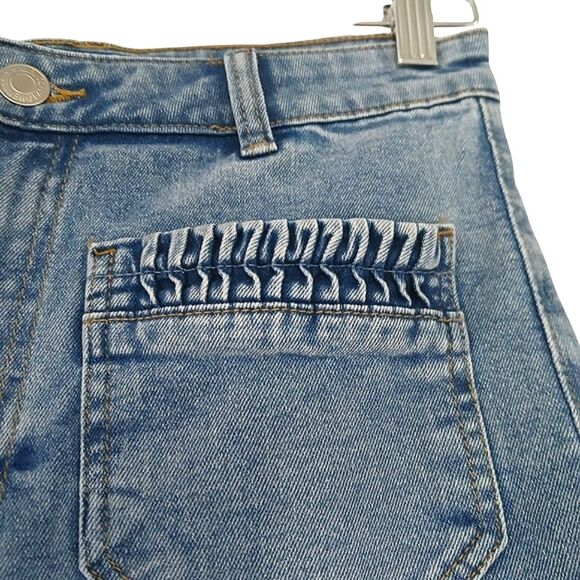 H&M Jeans Stylish Blue Denim Crop High Waist Ruched Pocket Braided Flared Size 6 - Picture 9 of 15